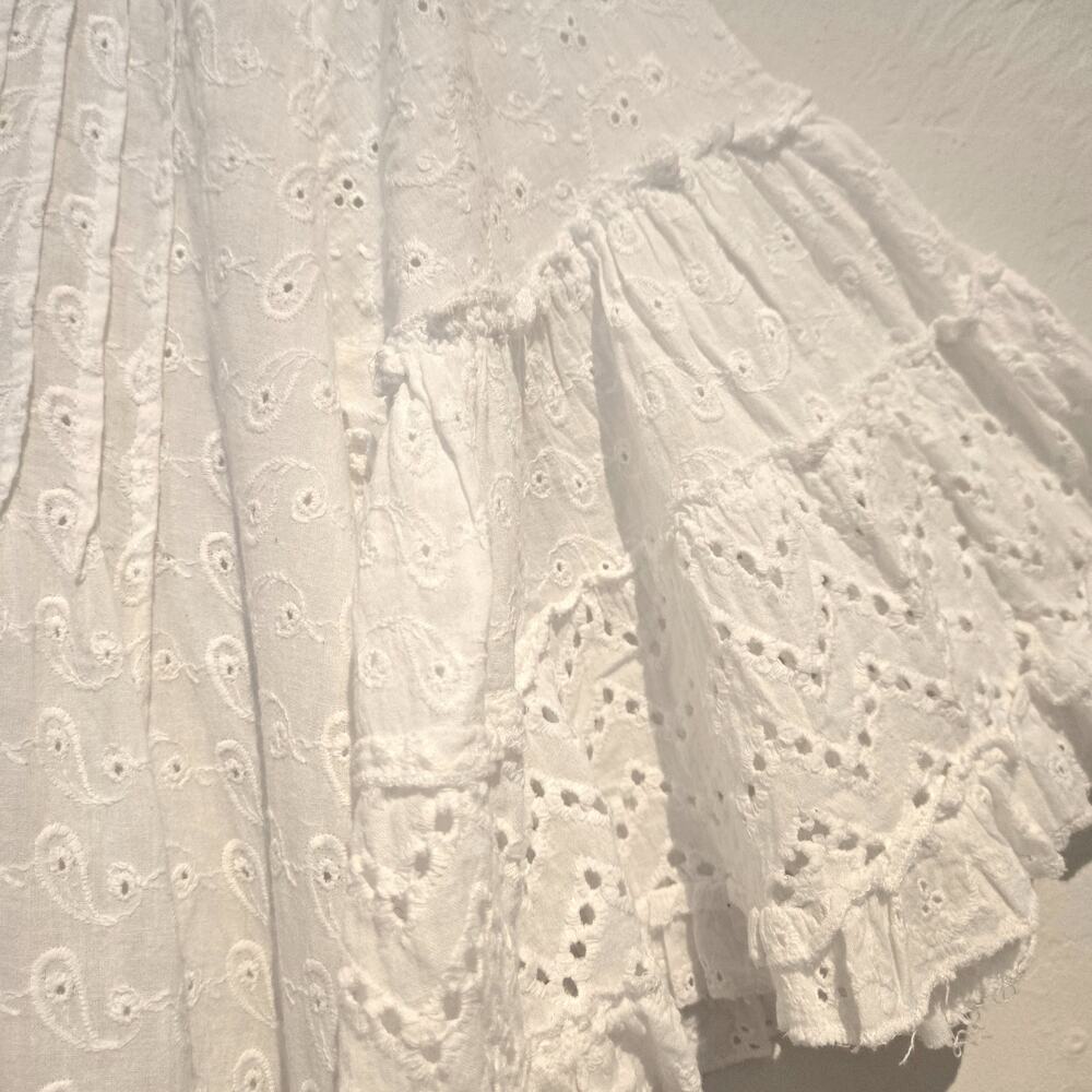 Blanco de Ibiza White Cotton Eyelet Tiered Mini Dress OS Boho Coastal Bridal - Picture 5 of 9